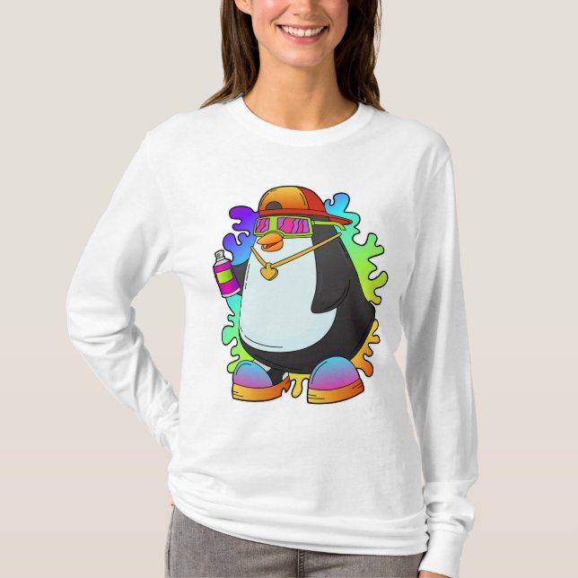 Pinguin als Maler mit Spray T-Shirt (Vorderseite)