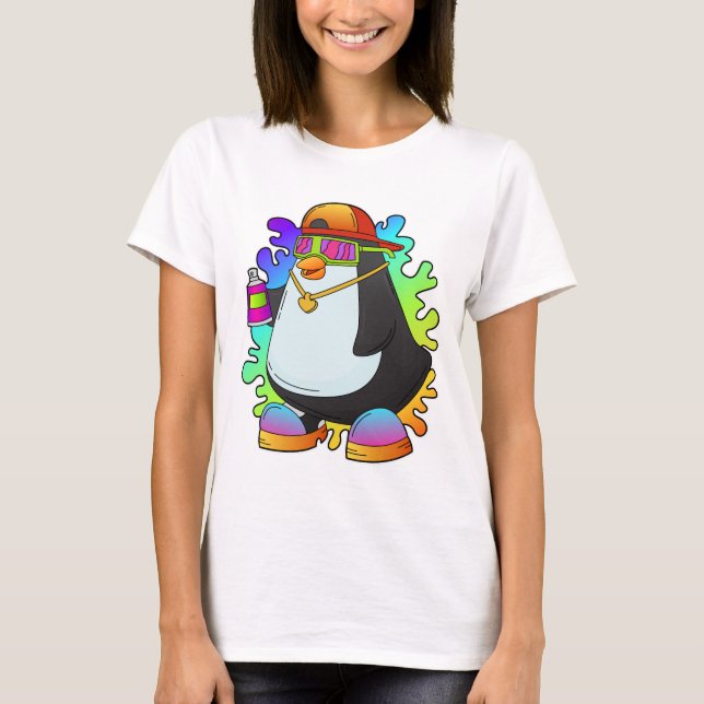 Pinguin als Maler mit Spray T-Shirt (Vorderseite)