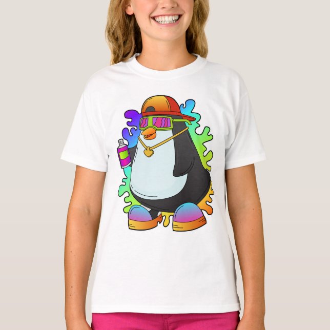 Pinguin als Maler mit Spray T-Shirt (Vorderseite)