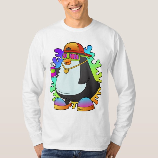 Pinguin als Maler mit Spray T-Shirt (Vorderseite)