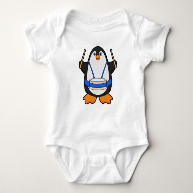 Pinguin als Musiker mit Drum Baby Strampler (Vorderseite)