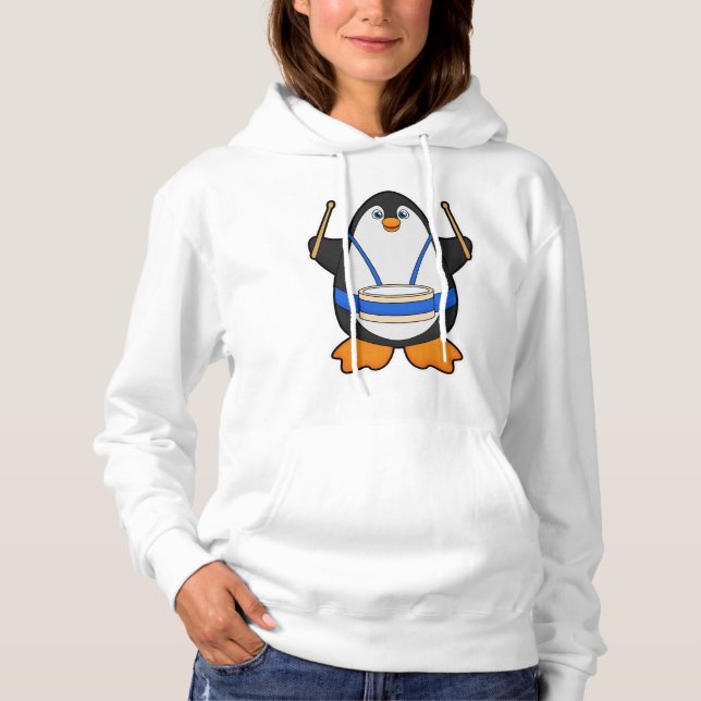 Pinguin als Musiker mit Drum Hoodie (Vorderseite)