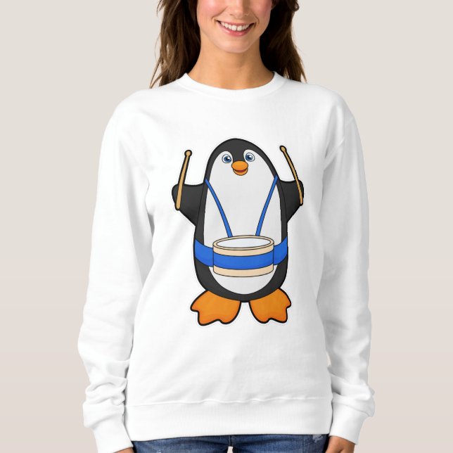 Pinguin als Musiker mit Drum Sweatshirt (Vorderseite)