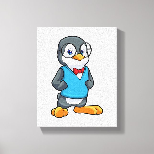 Pinguin als Nerd mit Brille Leinwanddruck (Vorderseite)