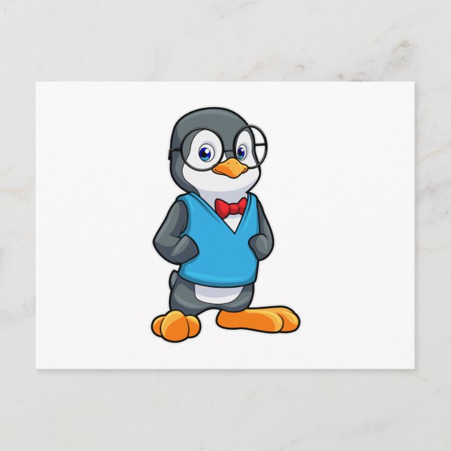 Pinguin als Nerd mit Brille Postkarte (Vorderseite)