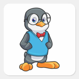 Pinguin als Nerd mit Brille Quadratischer Aufkleber