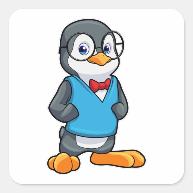 Pinguin als Nerd mit Brille Quadratischer Aufkleber (Vorderseite)