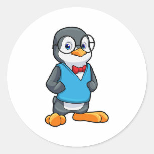 Pinguin als Nerd mit Brille Runder Aufkleber