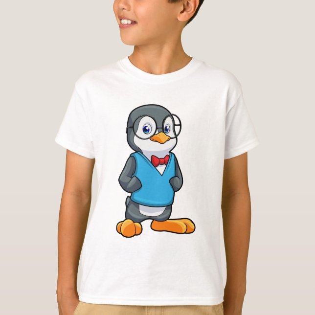 Pinguin als Nerd mit Brille T-Shirt (Vorderseite)