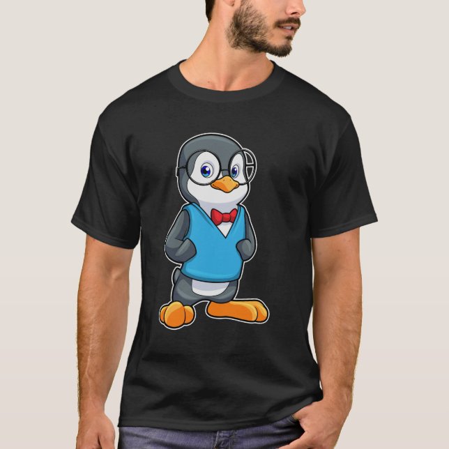 Pinguin als Nerd mit Brille T-Shirt (Vorderseite)