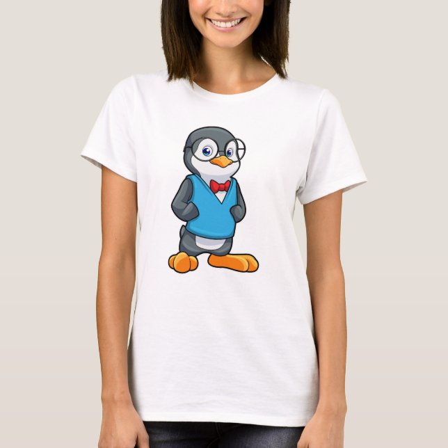 Pinguin als Nerd mit Brille T-Shirt (Vorderseite)