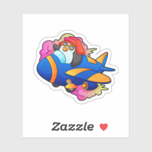 Pinguin als Pilot mit Flugzeug Aufkleber