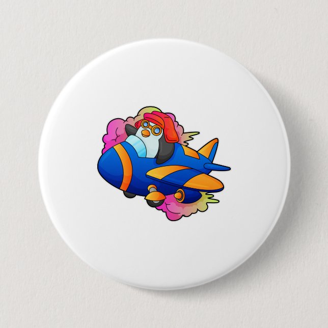 Pinguin als Pilot mit Flugzeug Button (Vorderseite)