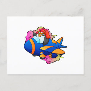 Pinguin als Pilot mit Flugzeug Postkarte