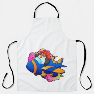 Pinguin als Pilot mit Flugzeug Schürze