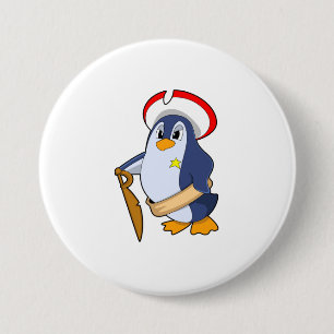 Pinguin als Pirate mit Hut Button