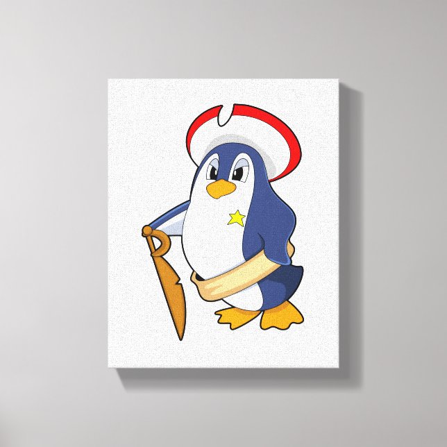 Pinguin als Pirate mit Hut Leinwanddruck (Vorderseite)