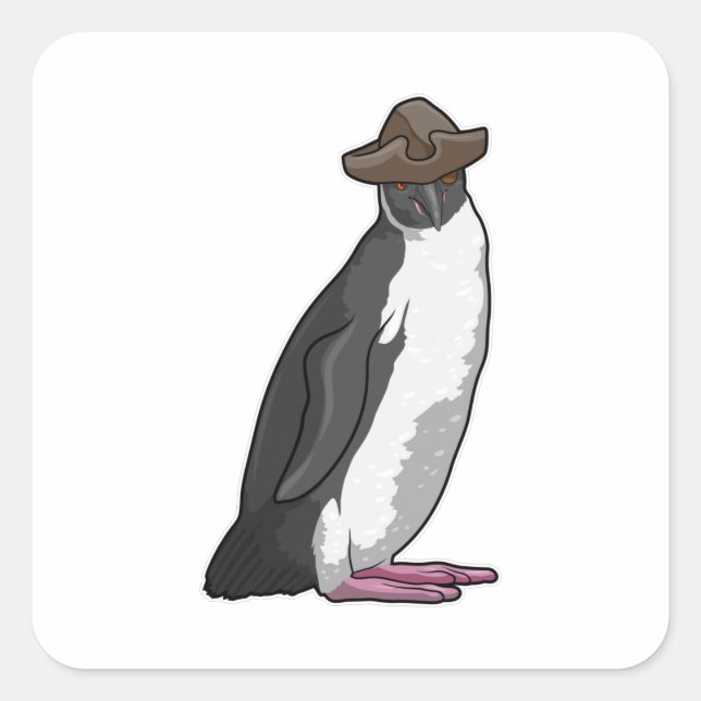 Pinguin als Pirate mit Hut Quadratischer Aufkleber (Vorderseite)