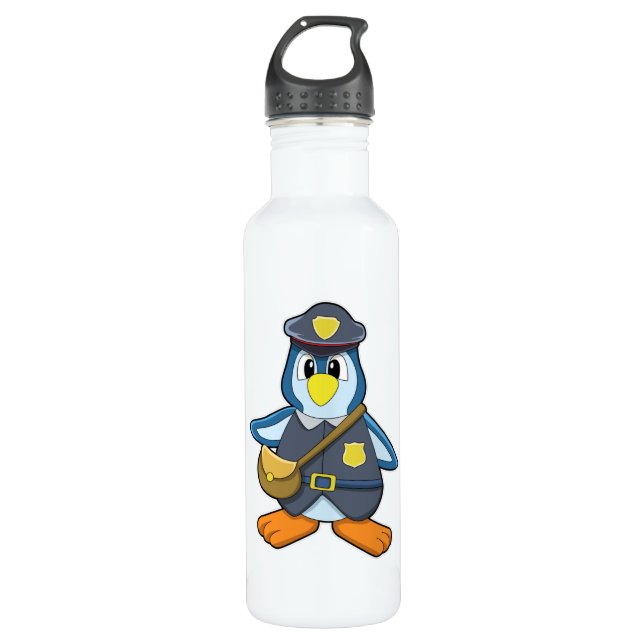 Pinguin als Polizin mit Handtasche Edelstahlflasche (Vorderseite)