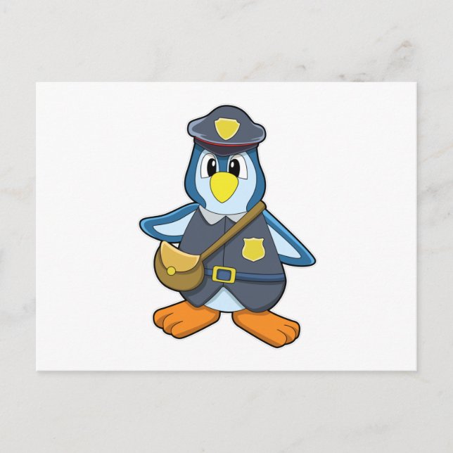 Pinguin als Polizin mit Handtasche Postkarte (Vorderseite)