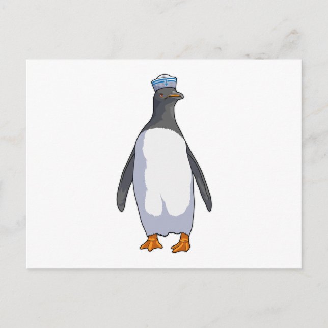Pinguin als Sailor mit Hut Postkarte (Vorderseite)