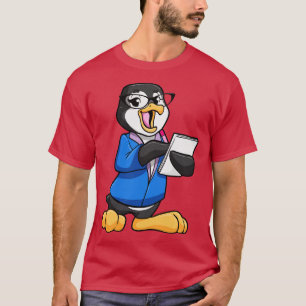 Pinguin als Sekretär mit Brillen Pen und Note T-Shirt