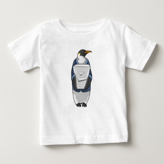 Pinguin als Sekretär mit Papierstapel Baby T-shirt (Vorderseite)