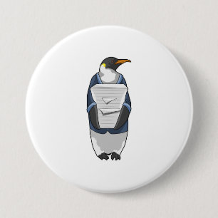 Pinguin als Sekretär mit Papierstapel Button