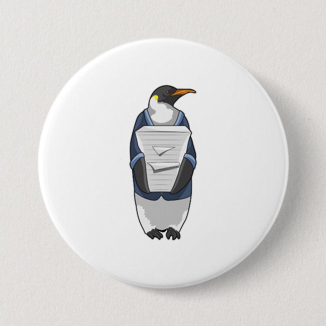 Pinguin als Sekretär mit Papierstapel Button (Vorderseite)