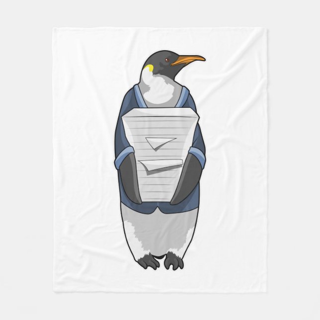 Pinguin als Sekretär mit Papierstapel Fleecedecke (Vorderseite)
