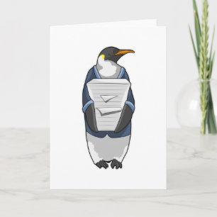 Pinguin als Sekretär mit Papierstapel Karte