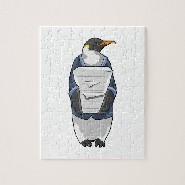 Pinguin als Sekretär mit Papierstapel Puzzle (Vertikal)