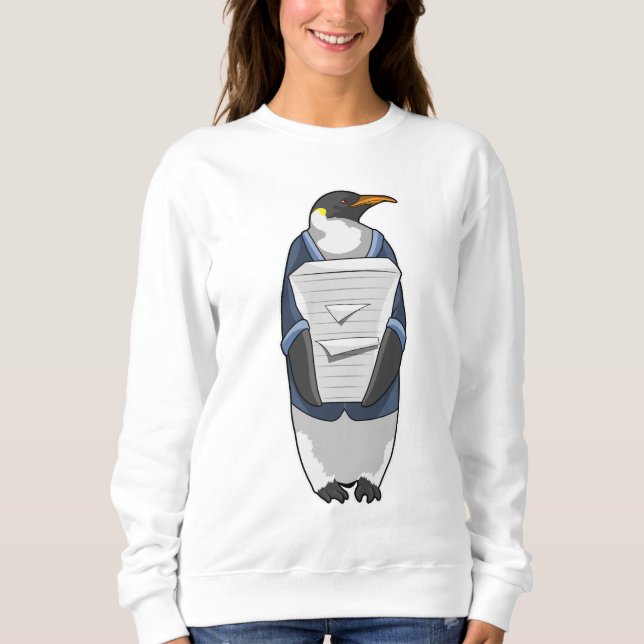 Pinguin als Sekretär mit Papierstapel Sweatshirt (Vorderseite)