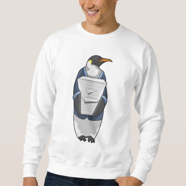 Pinguin als Sekretär mit Papierstapel Sweatshirt (Vorderseite)