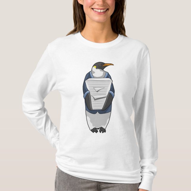 Pinguin als Sekretär mit Papierstapel T-Shirt (Vorderseite)
