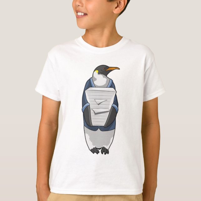 Pinguin als Sekretär mit Papierstapel T-Shirt (Vorderseite)