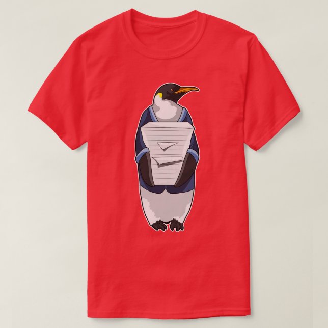 Pinguin als Sekretär mit Papierstapel T-Shirt (Design vorne)