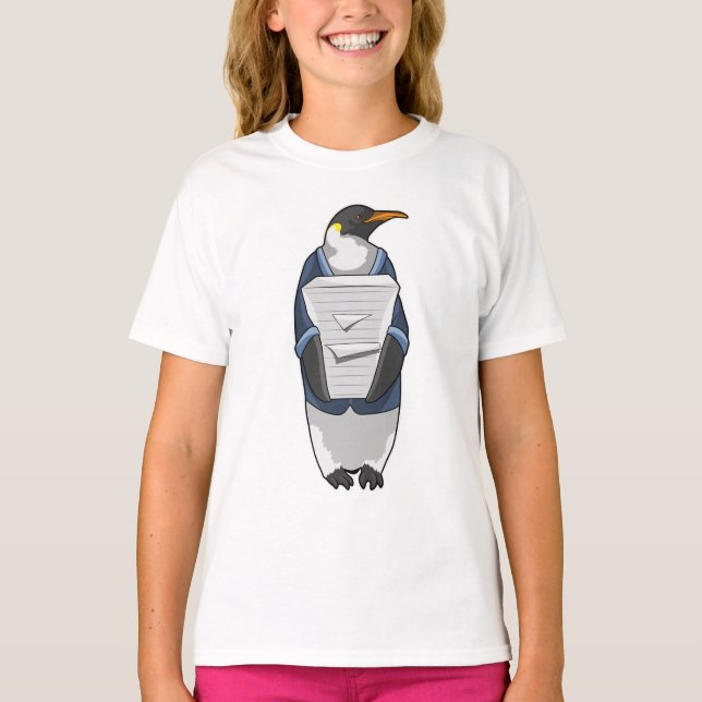 Pinguin als Sekretär mit Papierstapel T-Shirt (Vorderseite)