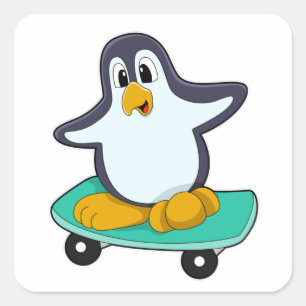 Pinguin als Skater auf Skateboard Quadratischer Aufkleber