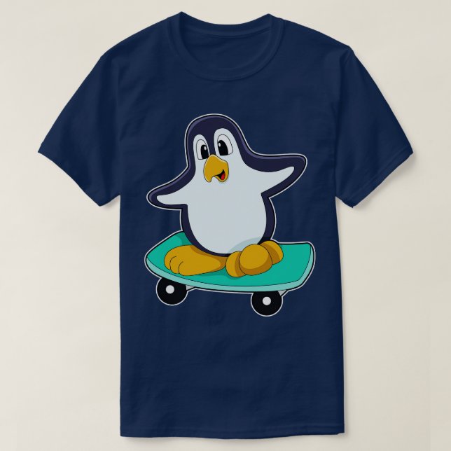 Pinguin als Skater auf Skateboard T-Shirt (Design vorne)
