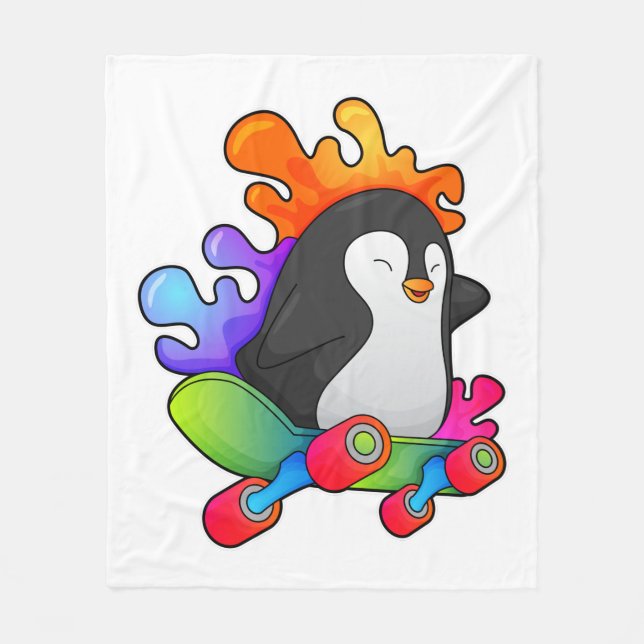 Pinguin als Skater mit Skateboard Fleecedecke (Vorderseite)
