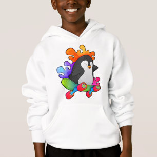 Pinguin als Skater mit Skateboard Hoodie