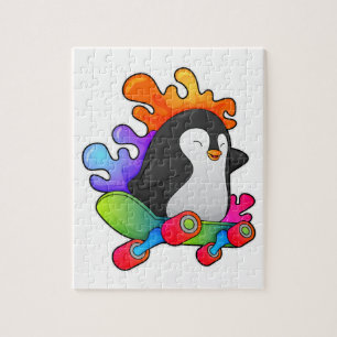 Pinguin als Skater mit Skateboard Puzzle