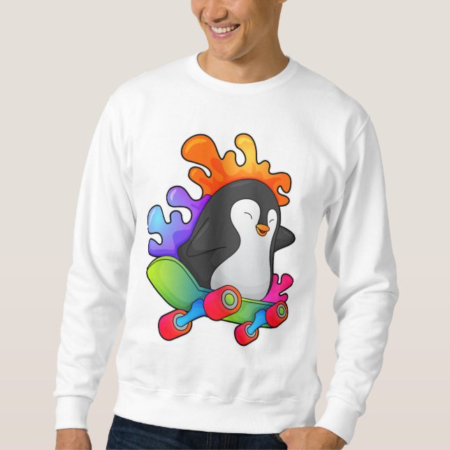Pinguin als Skater mit Skateboard Sweatshirt (Vorderseite)