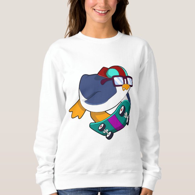 Pinguin als Skater mit Skateboard Sweatshirt (Vorderseite)