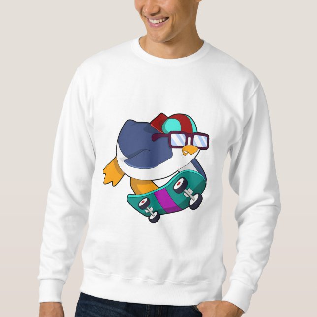 Pinguin als Skater mit Skateboard Sweatshirt (Vorderseite)