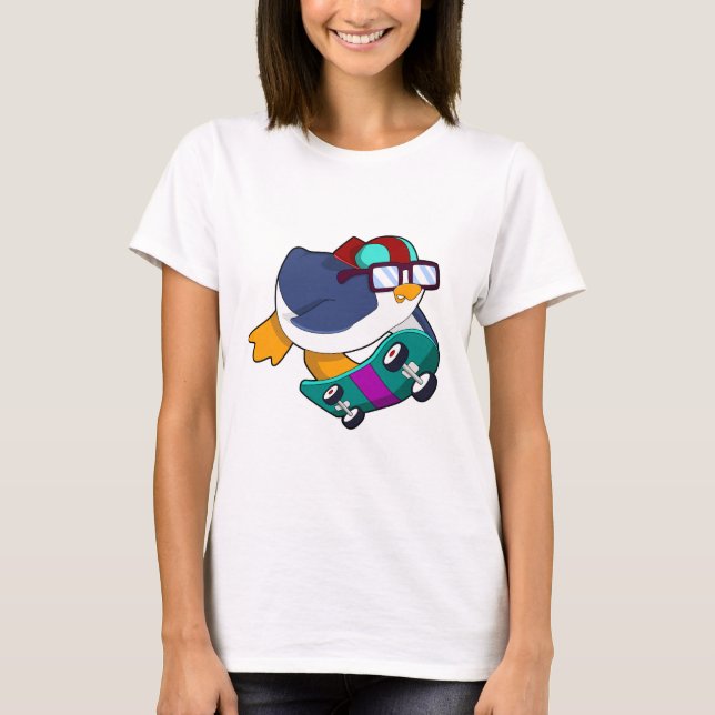 Pinguin als Skater mit Skateboard T-Shirt (Vorderseite)