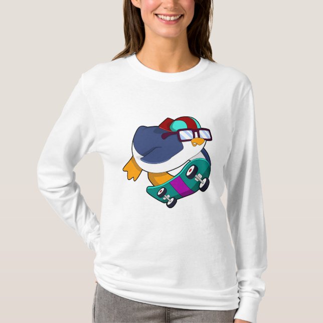 Pinguin als Skater mit Skateboard T-Shirt (Vorderseite)