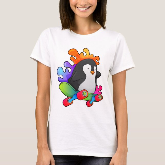 Pinguin als Skater mit Skateboard T-Shirt (Vorderseite)