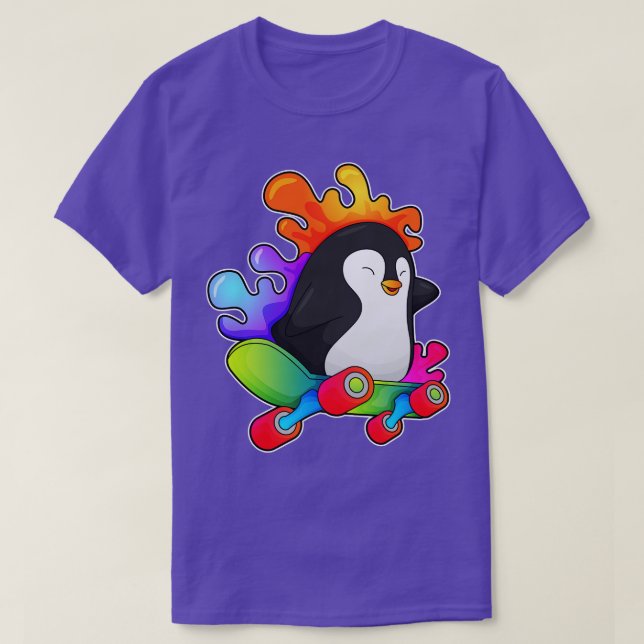 Pinguin als Skater mit Skateboard T-Shirt (Design vorne)